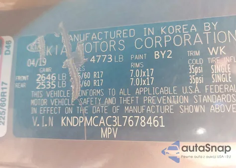 2020 Kia Sportage Lx z USA, uszkodzony, nr VIN KNDPMCAC3L7678461